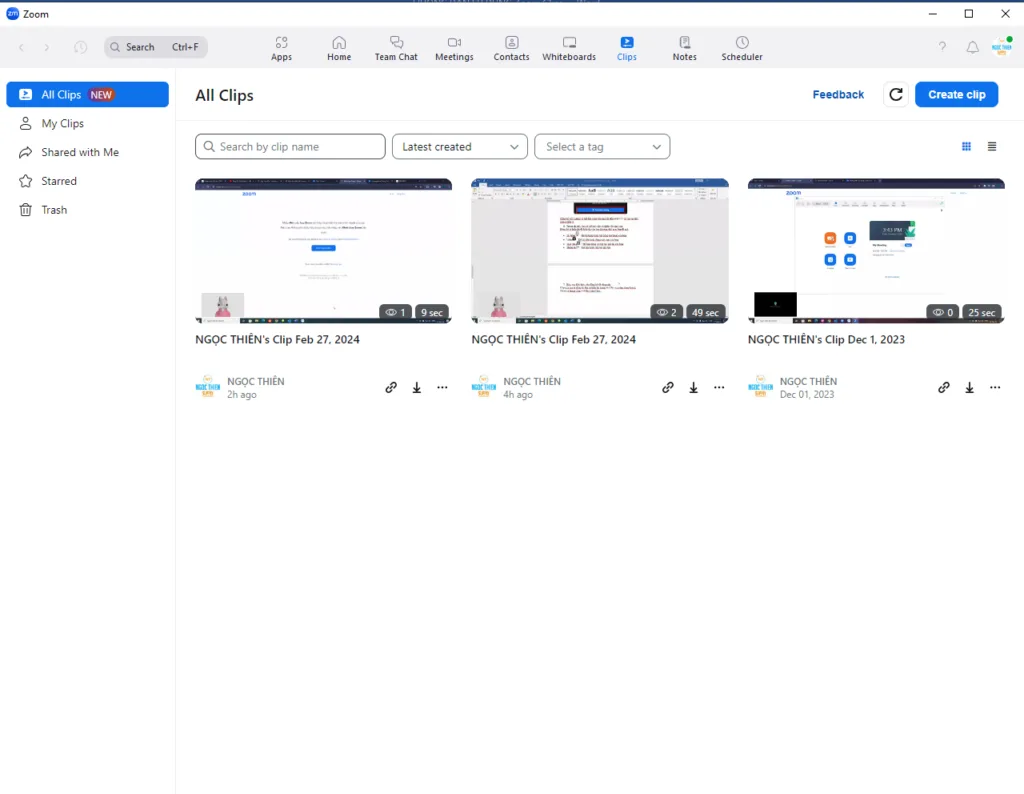 Truy cập danh sách Clip của bạn từ ứng dụng khách máy tính để bàn Zoom 1