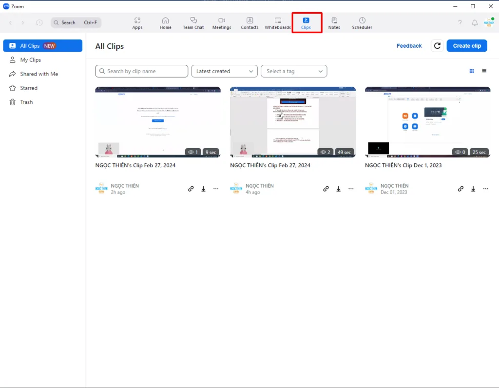 Truy cập danh sách Clip của bạn từ ứng dụng khách máy tính để bàn Zoom
