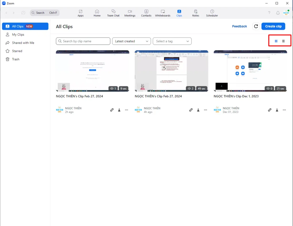 Truy cập danh sách Clip của bạn từ ứng dụng khách máy tính để bàn Zoom 3
