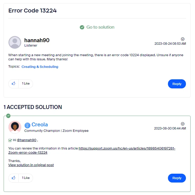 Zoom hướng dẫn người dùng xem thông tin bài viết về Zoom error 13224 của hãng