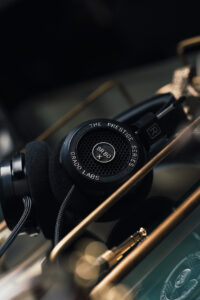 Grado Labs Sr80x Headphones On Brass Cart