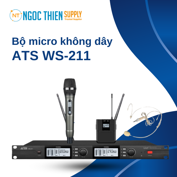 Bộ micro ATS WS-211 với 1 micro cầm tay và một micro choàng đầu