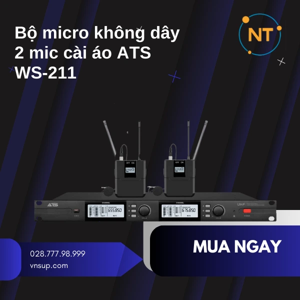 Bộ micro không dây 2 mic cài áo ATS WS-211