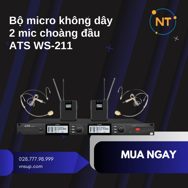 Bộ micro không dây 2 mic choàng đầu ATS WS-211