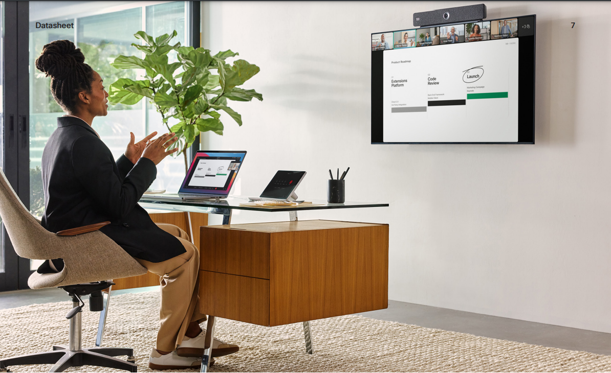 Cisco Room Bar được sử dụng cho hội nghị truyền hình và chia sẻ nội dung không dây trong văn phòng chuyên dụng