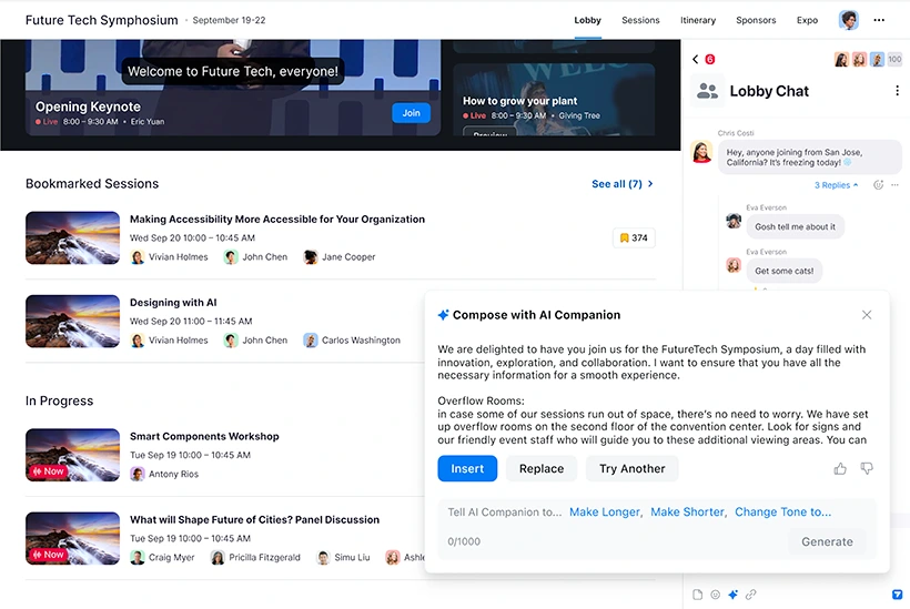 Người dùng cũng có thể dùng AI để soạn tin nhắn trong phòng lobby chat