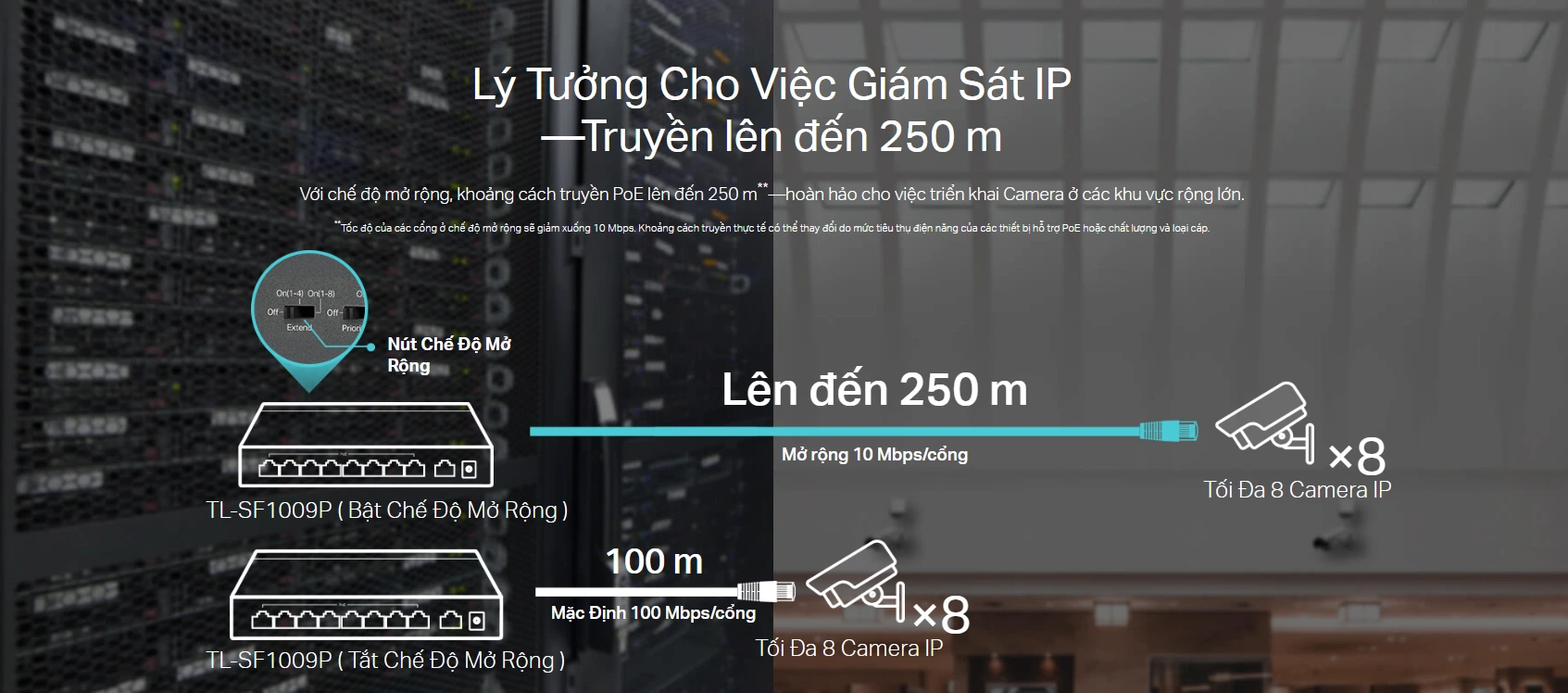 Switch Tp-Link TL-SF1009P phù hợp cho việc triển khai Camera ở các khu vực rộng lớn