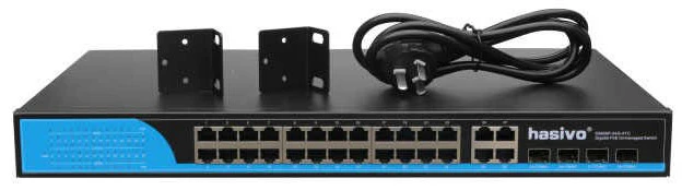 Switch mạng PoE Hasivo S5800P-24G-4TC và các phụ kiện đi kèm
