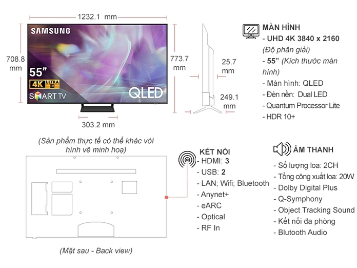 Thông số kĩ thuật Smart Tivi QLED Samsung 4K 55 inch QA55Q60AAKXXV