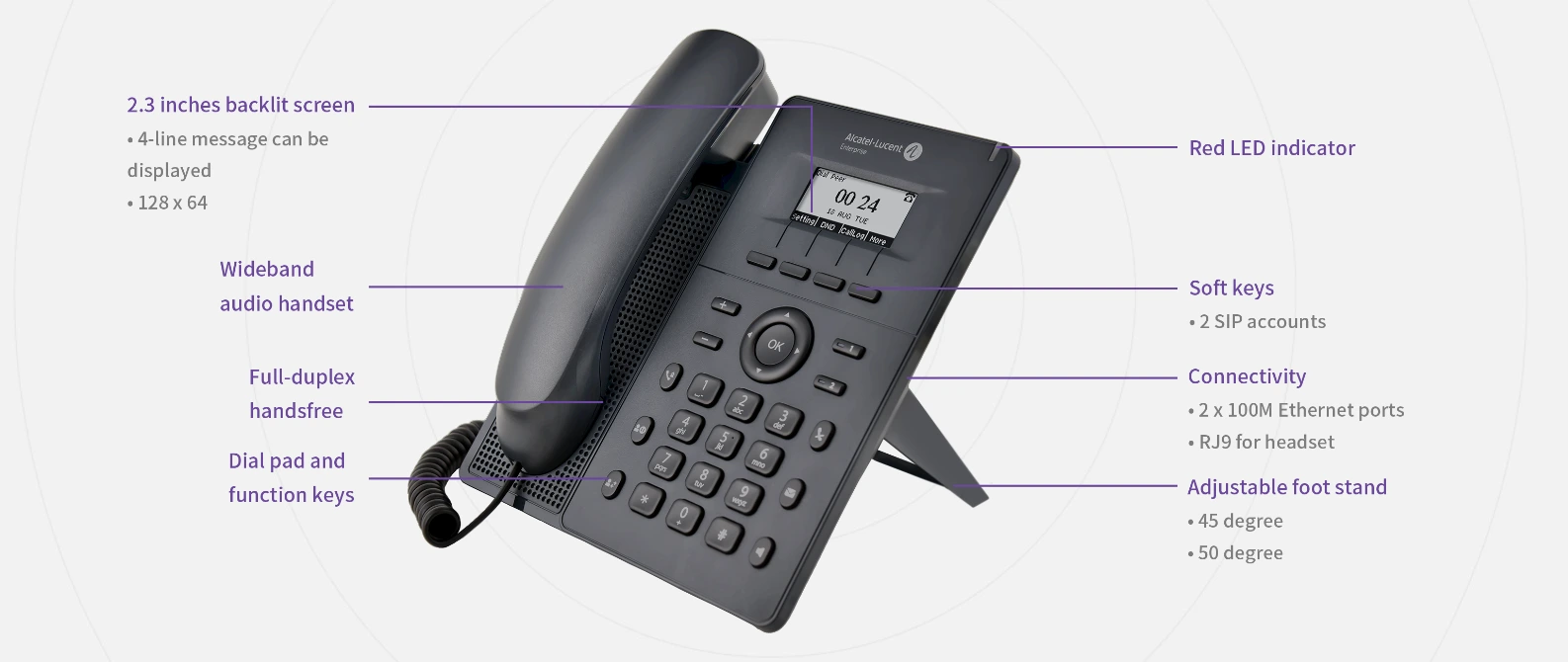 Tính năng điện thoại IP Alcatel ALE H2