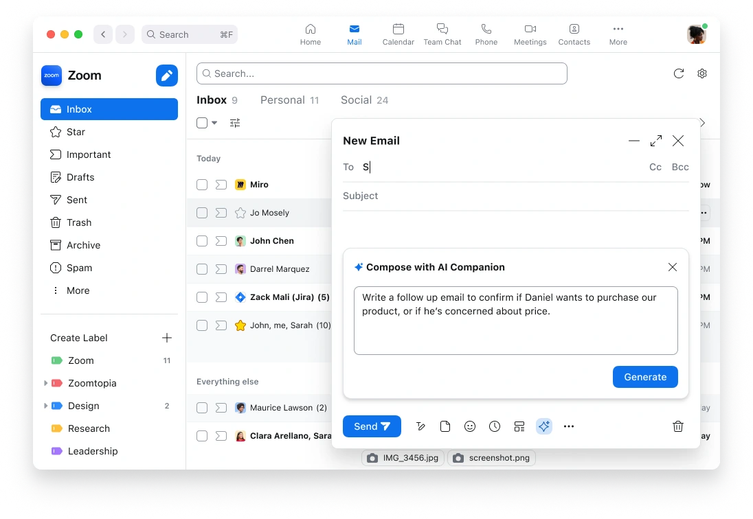 Zoom AI Companion hỗ trợ bạn soạn email