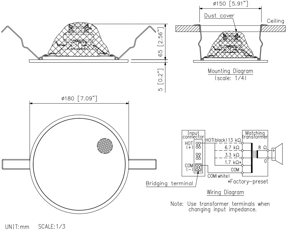 thông số kỹ thuật loa âm trần toa pc-1860