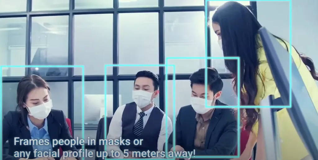 Aver VB130 có thể lấy khung người đeo khẩu trang hoặc khuôn mặt trong khoảng cách đến 5m