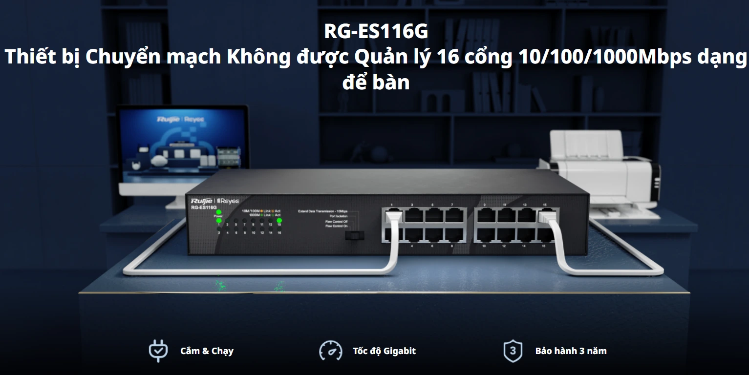 Bộ chuyển mạch 16 cổng Switch RUIJIE RG-ES116G