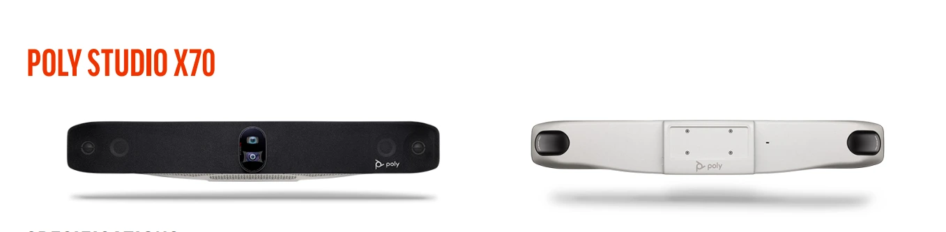 Mặt trước và sau của camera hội nghị Poly Studio X70