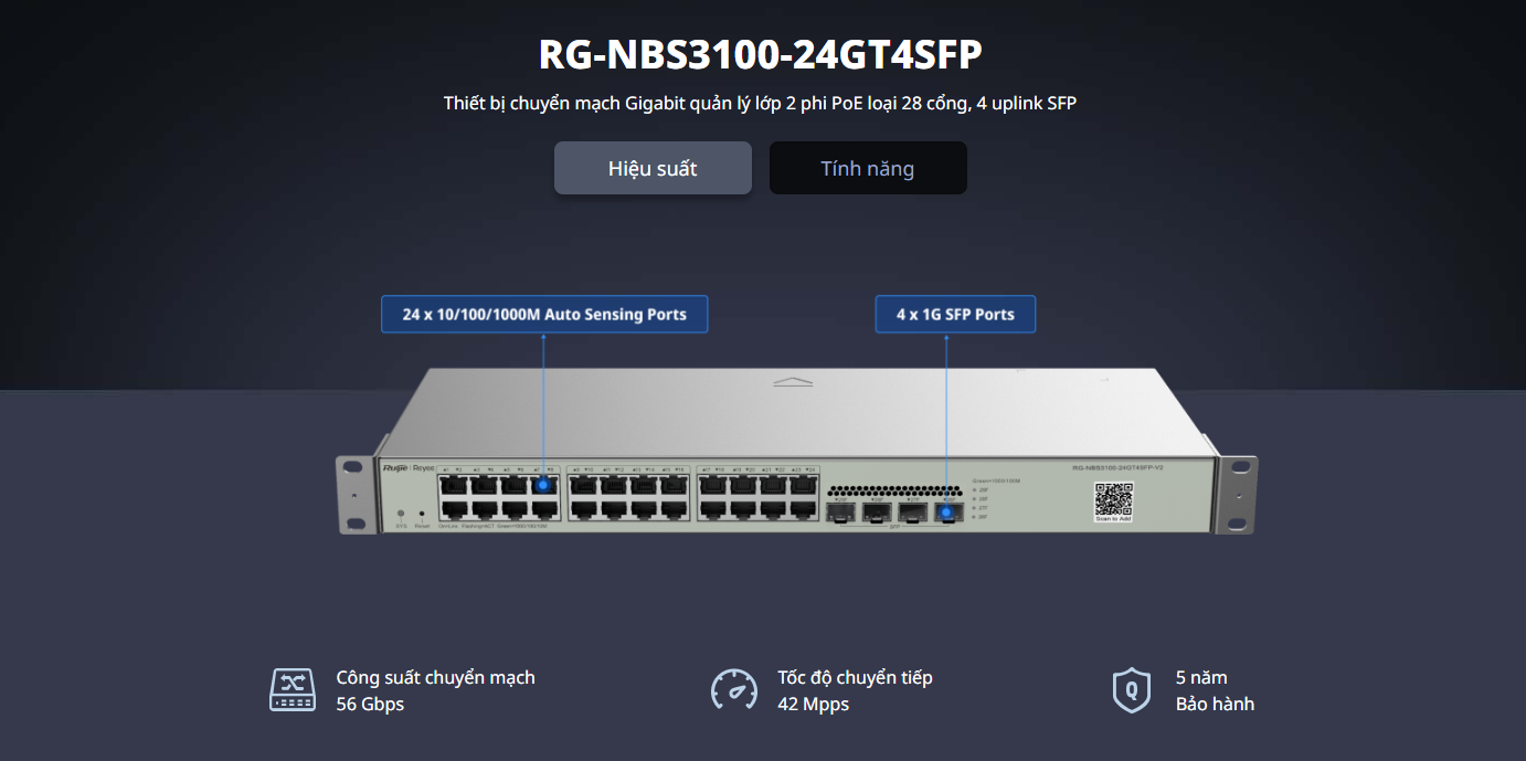 Switch RUIJIE RG-NBS3100-24GT4SFP hoạt động với hiệu suất cao