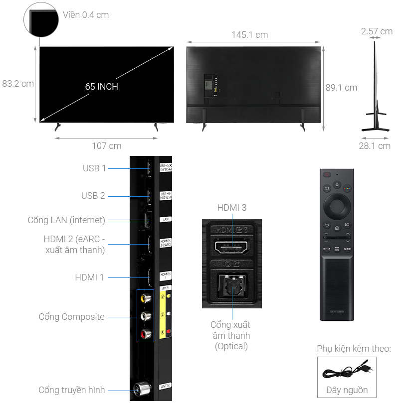 Thông số kỹ thuật Tivi Samsung 4K Crystal UHD 65 inch UA65AU8100