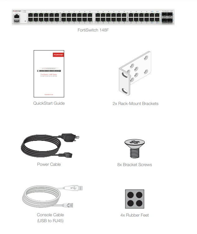 Thành phần trong hộp Fortinet FortiSwitch 148F