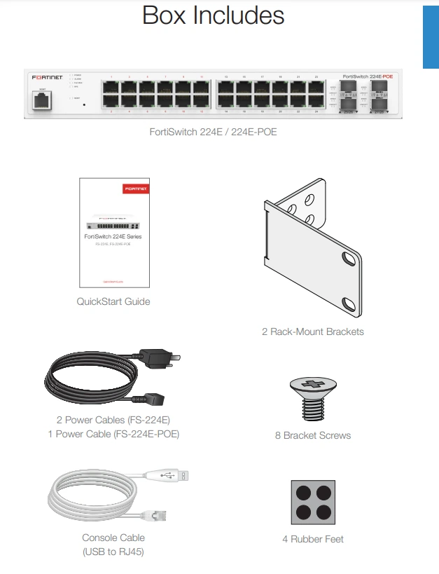 Trong hộp FortiSwitch 224E và 224E-POE