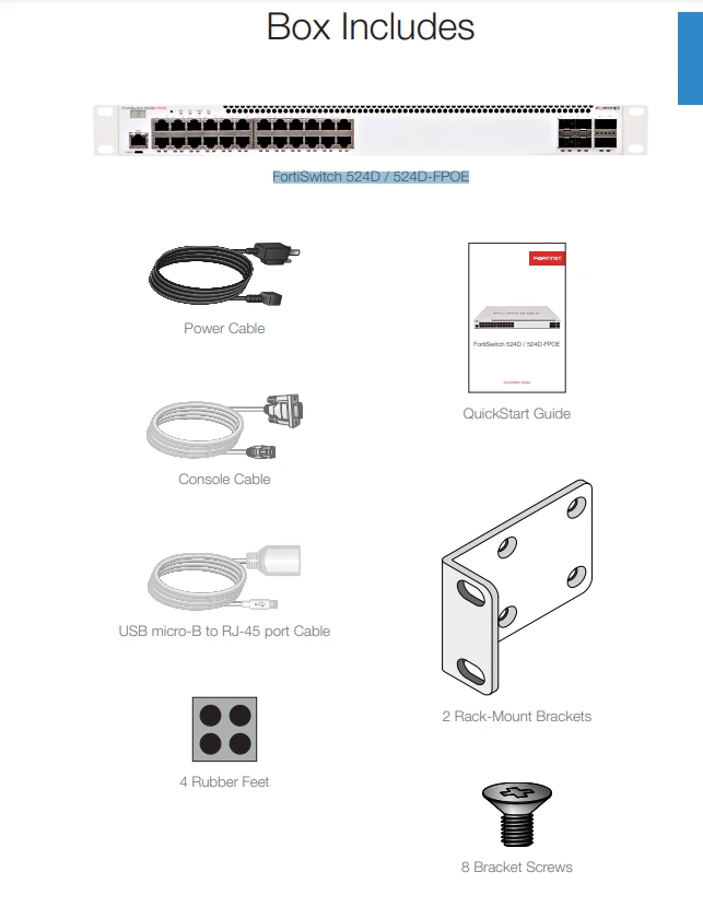 Trong hộp FortiSwitch 524D và 524D-FPOE