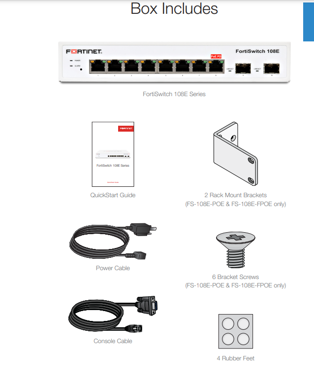 Trong hộp Fortinet FortiSwitch 108E (FS-108E)