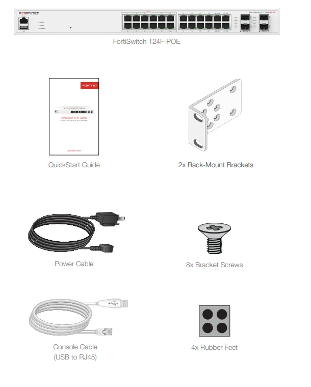 Trong hộp Fortinet FortiSwitch 124F-POE (FS-124F-POE)