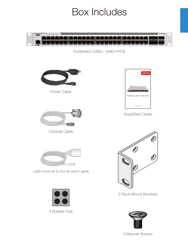 Trong hộp Fortinet FortiSwitch 548D-FPOE (FS-548D-FPOE)