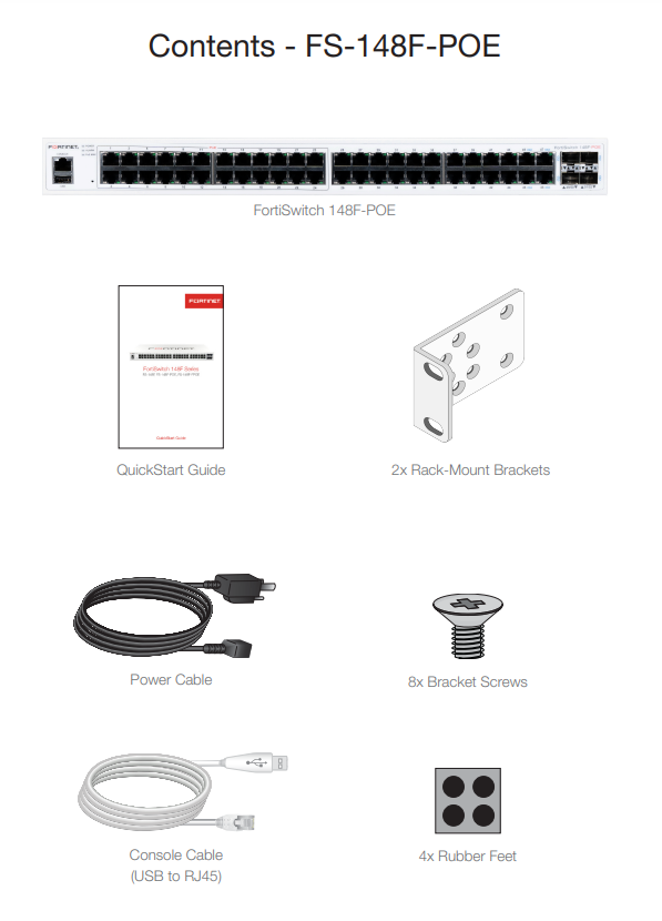 Trong hộp Fortinet FortiSwitch FortiSwitch 148-FPOE (FS-148-FPOE)