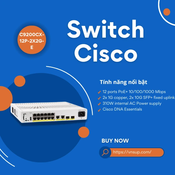 Switch 12 cổng Cisco C9200CX-12P-2X2G-E