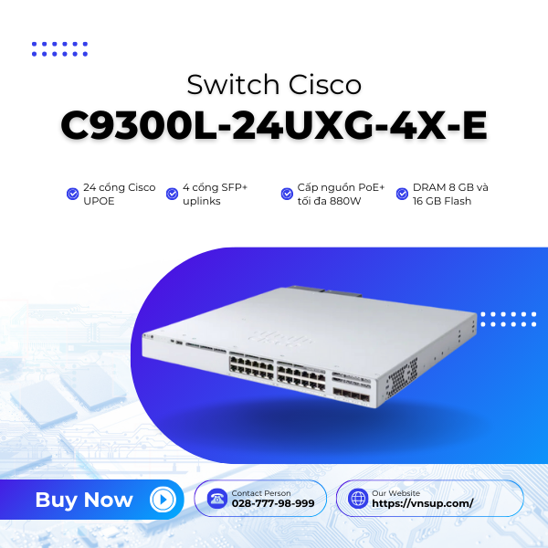 Switch 24 cổng Cisco C9300L-24UXG-4X-E