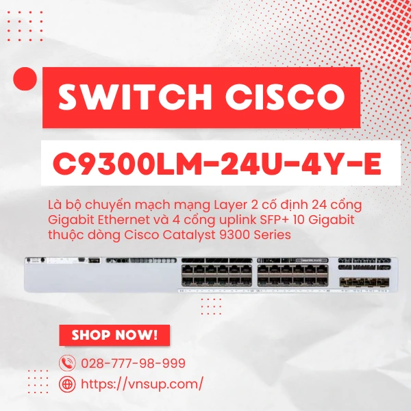 Switch 24 cổng Cisco C9300LM-24U-4Y-E