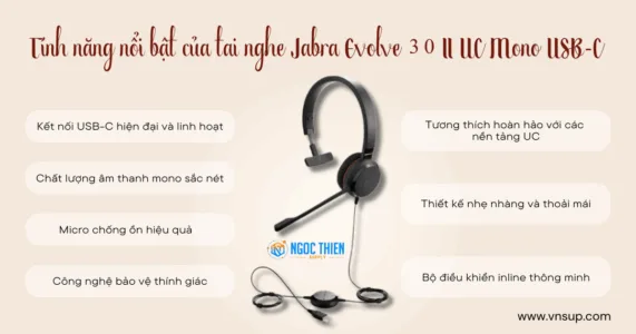 Tính năng nổi bật của tai nghe Jabra Evolve 30 II UC Mono USB-C