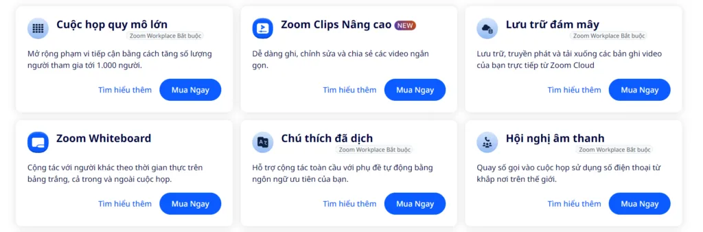 Các gói Zoom bổ sung