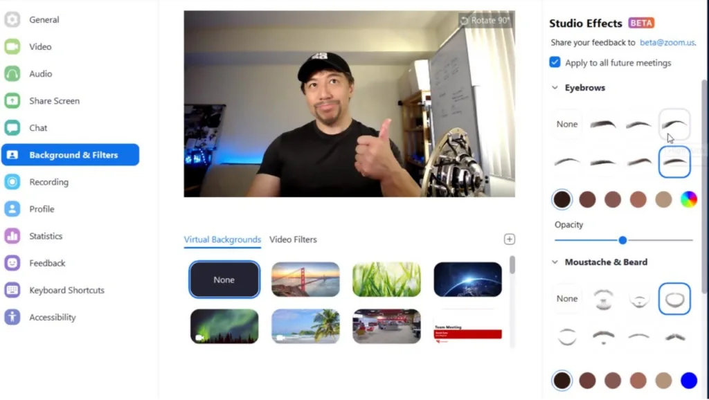 Một số mẫu filter có trên Zoom