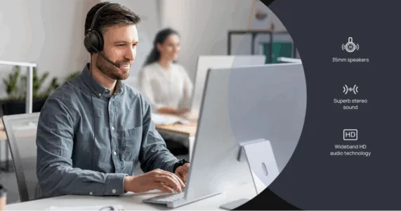 Tai nghe Yealink UH35 với loa 35mm, âm thanh superb stereo, công nghệ wideband HD audio