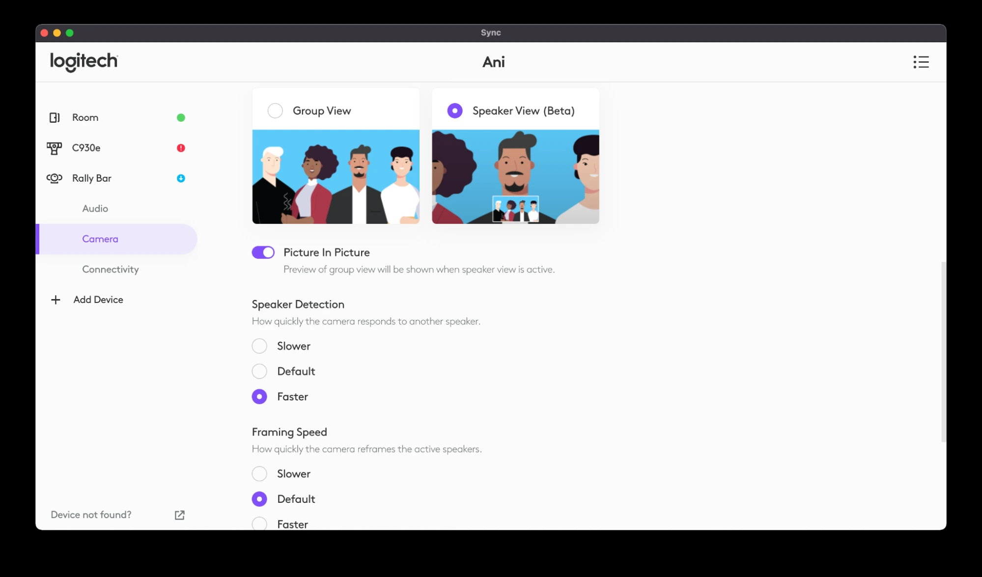 Chọn tốc độ lấy khung và tốc độ phát hiện người nói trong Sync App