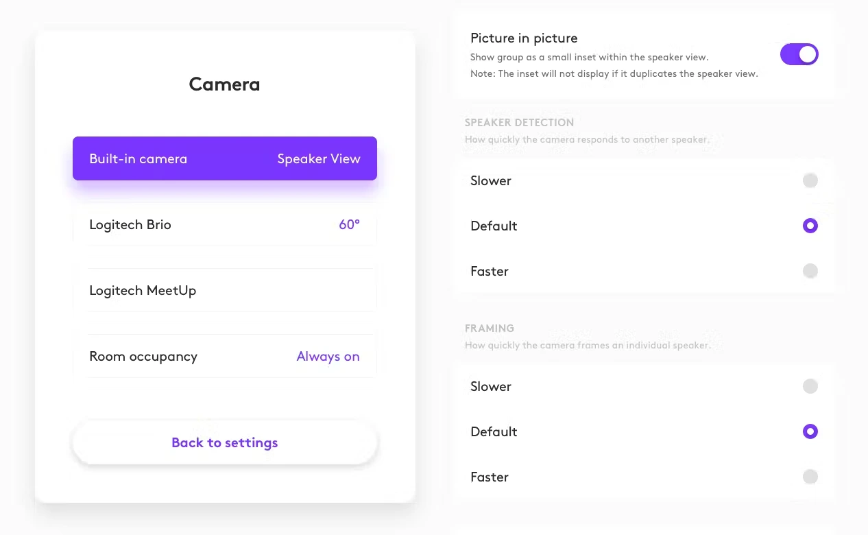 Chọn tốc độ lấy khung và tốc độ phát hiện người nói trong phần cài đặt của camera