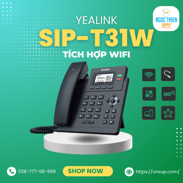 điện thoại ip cơ bản 2 line tích hợp wifi Yealink SIP-T31W