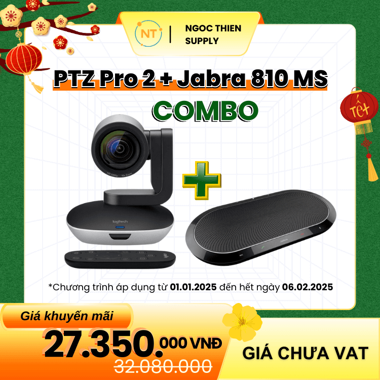 Bộ thiết bị họp trực tuyến Logitech ptz pro 2 + Jabra 810 ms