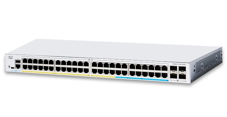 Cisco C1300-48FP-4X với 48 cổng GE, 4 cổng 10G SFP+, PoE+ 740W, Stackable up to 8 units