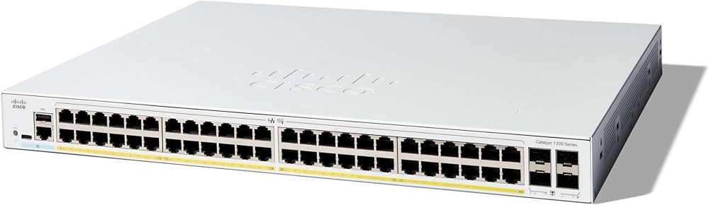 Switch Cisco C1300-48P-4X 2025 Cisco C1300-48P-4X với 48 cổng Gigabit PoE+ (30W) và 4 cổng uplink 10G SFP+