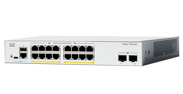 Switch Cisco C1300-16P-2G có 16-port GE, cấp nguồn PoE+ (tối đa 120W) và 2x SFP uplinks tốc độ cao