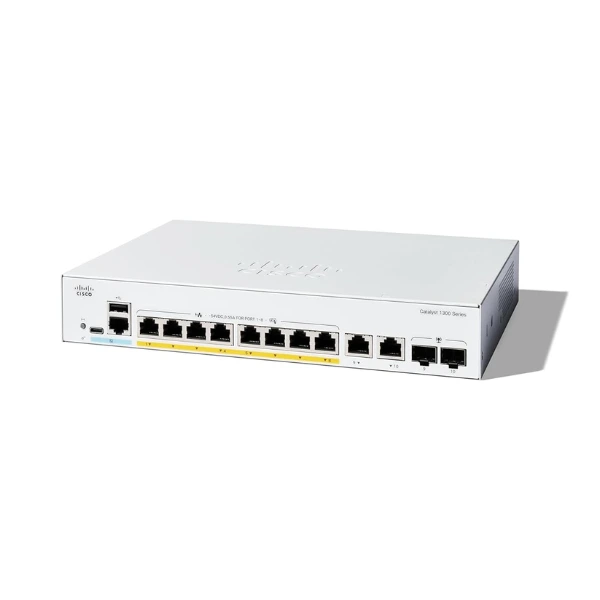 Switch C1300-8FP-2G có 8-port GE, cấp nguồn PoE+ (tối đa 120W) và 2x combo copper or SFP uplinks