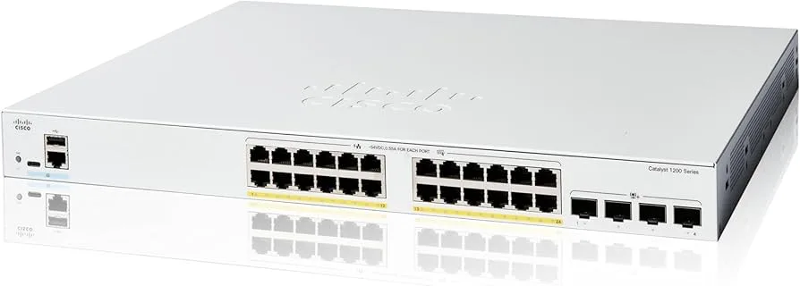 Switch Cisco C1200-24FP-4X có 24 ports Gigabit Ethernet và 4 ports 10G SFP+ uplink
