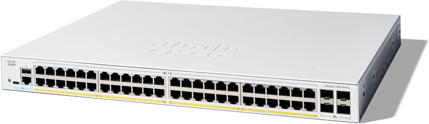 Switch Cisco C1200-48P-4X 2025 Switch Cisco C1200-48P-4X với 48 ports Gigabit Ethernet và 4 ports 10G SFP+ uplinks