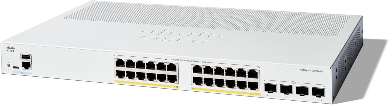 Switch Cisco C1300-24P-4X 2025 Switch Layer 3 Cisco C1300-24P-4X với 24 Port PoE+, 4 SFP+10Gb, 195W