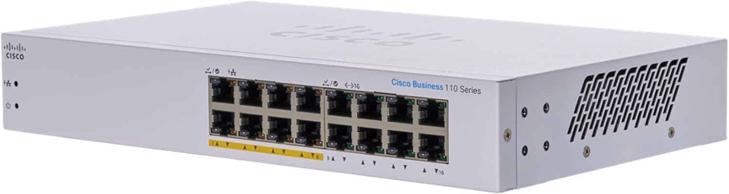 Switch Cisco CBS110-16PP-EU 2025 Cisco CBS110-16PP-EU cung cấp 16 cổng GE với 8 cổng hỗ trợ PoE tổng công suất 64W