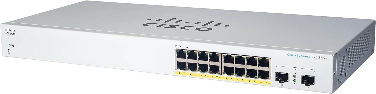 Switch Cisco CBS220-16T-2G-EU 2025 Cisco CBS220-16T-2G-EU với 16 cổng GE và 2 cổng uplink 1G SFP