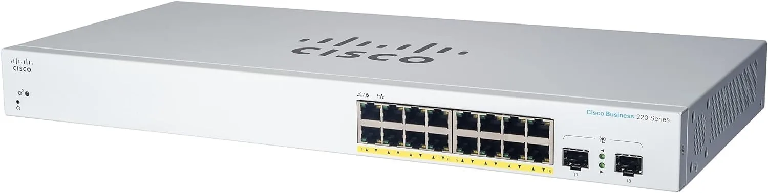 Cisco CBS220-16T-2G-EU với 16 cổng GE và 2 cổng uplink 1G SFP