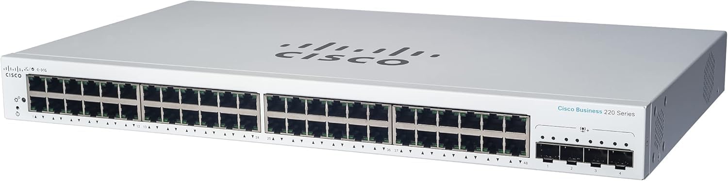 Switch Cisco CBS220-48FP-4X-EU 2025 Cisco CBS220-48FP-4X với 48 cổng GE PoE+ và 4 cổng uplink 10G SFP+